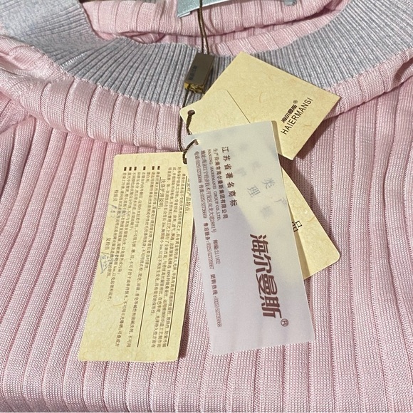 HAIERMANSI Pink and Gray Trim Short Sleeve‎ Sweater Kids XL NWT - Picture 7 of 7